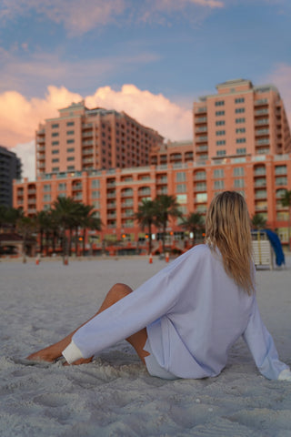 Mini Striped Mockneck Sweatshirt in Blue and White for Effortless Layering