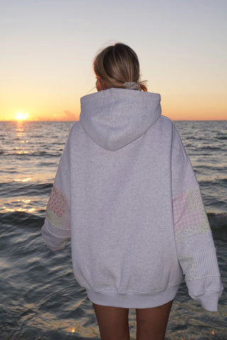Pastel Quilted Hoodie with Delicate Embroidery for a Dreamy Look
