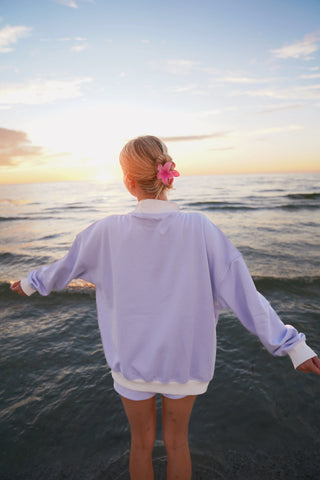Mini Striped Mockneck Sweatshirt in Blue and White for Effortless Layering