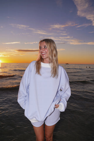 Mini Striped Mockneck Sweatshirt in Blue and White for Effortless Layering