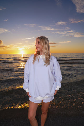 Mini Striped Mockneck Sweatshirt in Blue and White for Effortless Layering