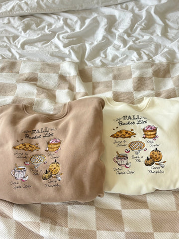 Cozy Fall Bucket List Embroidered Sweatshirt for Autumn Adventures
