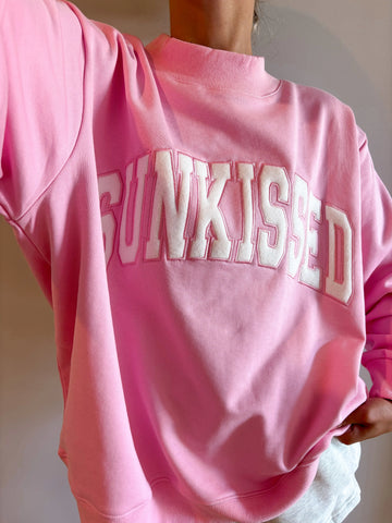 Pink Varsity Sunkissed Embroidered Mockneck Sweatshirt in Cozy 100% Cotton