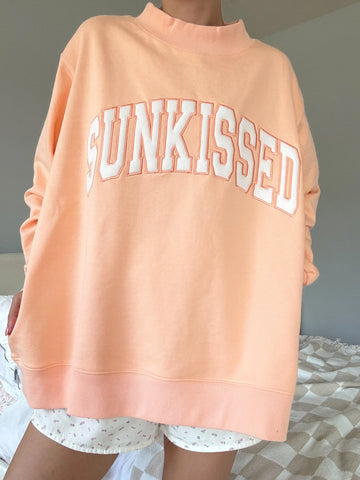 Vibrant Papaya Orange Embroidered Mockneck Sweatshirt for a Sunkissed Look