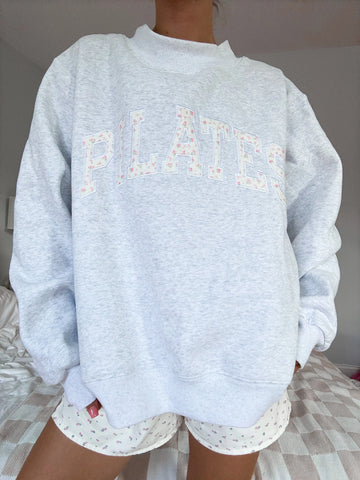 Pearl Grey Mockneck Sweatshirt with Pilates Embroidery - Effortless Everyday Elegance