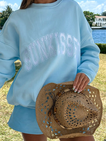 Varsity Embroidered Sweatshirt in Icy Blue for Effortless Street Style