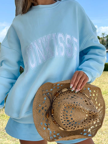 Varsity Embroidered Sweatshirt in Icy Blue for Effortless Street Style