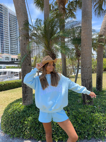 Varsity Embroidered Sweatshirt in Icy Blue for Effortless Street Style