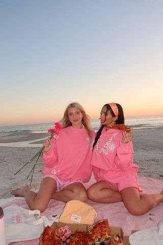 Tropical Embroidery Hoodie in Vibrant Hibiscus Pink for Boho Summer Style