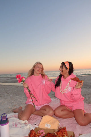 Tropical Embroidery Hoodie in Vibrant Hibiscus Pink for Boho Summer Style