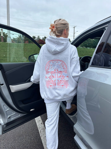 Pearl Grey Palms Hoodie for Effortless Island Vibes