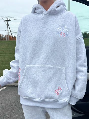 Pearl Grey Palms Hoodie for Effortless Island Vibes