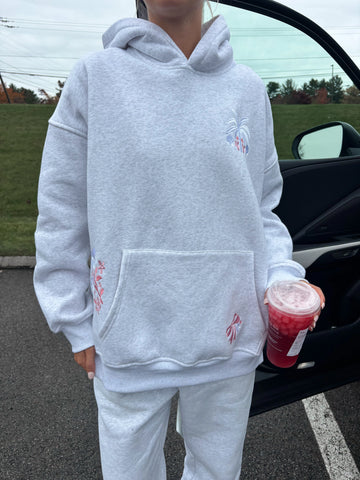 Pearl Grey Palms Hoodie for Effortless Island Vibes