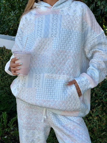 Dreamy Pastel Blue Quilted Hoodie for Effortless Cozy Style