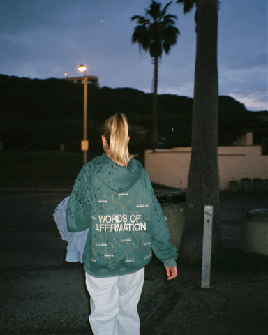 Green Words of Affirmation Oversized Hoodie for Cozy Everyday Style