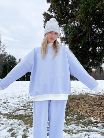 Mini Striped Mockneck Sweatshirt in Blue and White for Effortless Layering