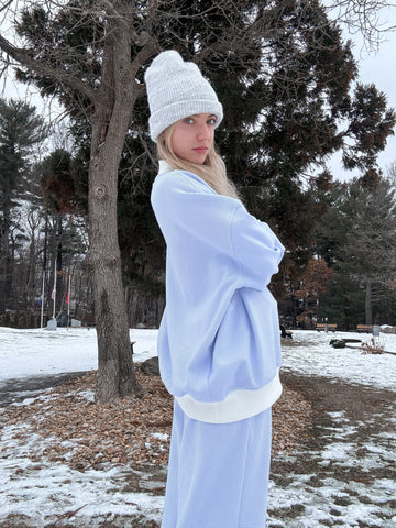 Mini Striped Mockneck Sweatshirt in Blue and White for Effortless Layering