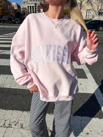 Blush Pink Embroidered Varsity Sweatshirt for Effortless Street Style
