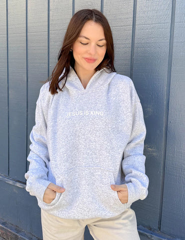Heather Grey Jesus Is King Unisex Hoodie - Inspirational Streetwear