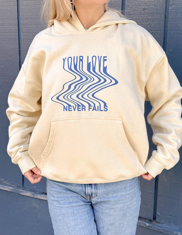 Inspiring Cream Hoodie with Romans 8:38-39 Faith Verse