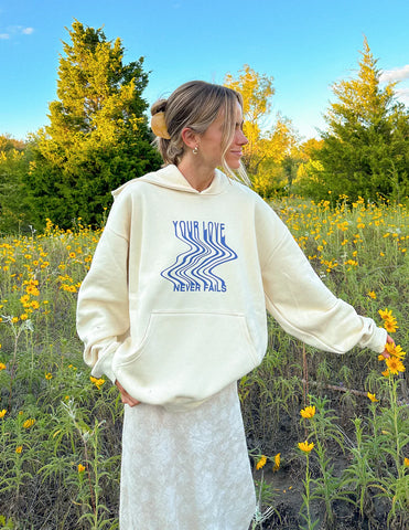 Inspiring Cream Hoodie with Romans 8:38-39 Faith Verse