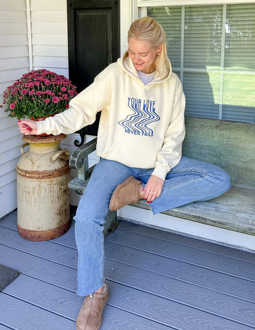 Inspiring Cream Hoodie with Romans 8:38-39 Faith Verse