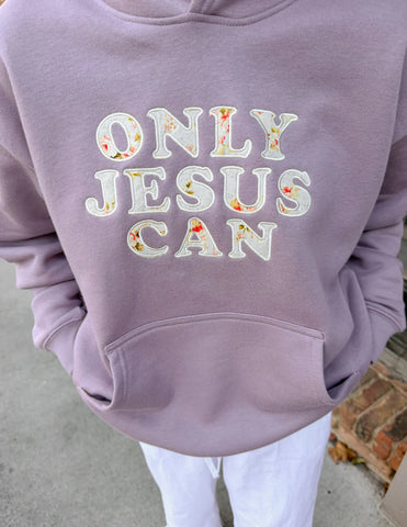 Faithful Statement Hoodie with Floral Appliqué Design