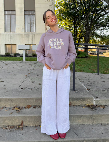 Faithful Statement Hoodie with Floral Appliqué Design