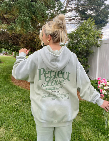Cozy Marsh Green Hoodie with Inspirational Love Verse