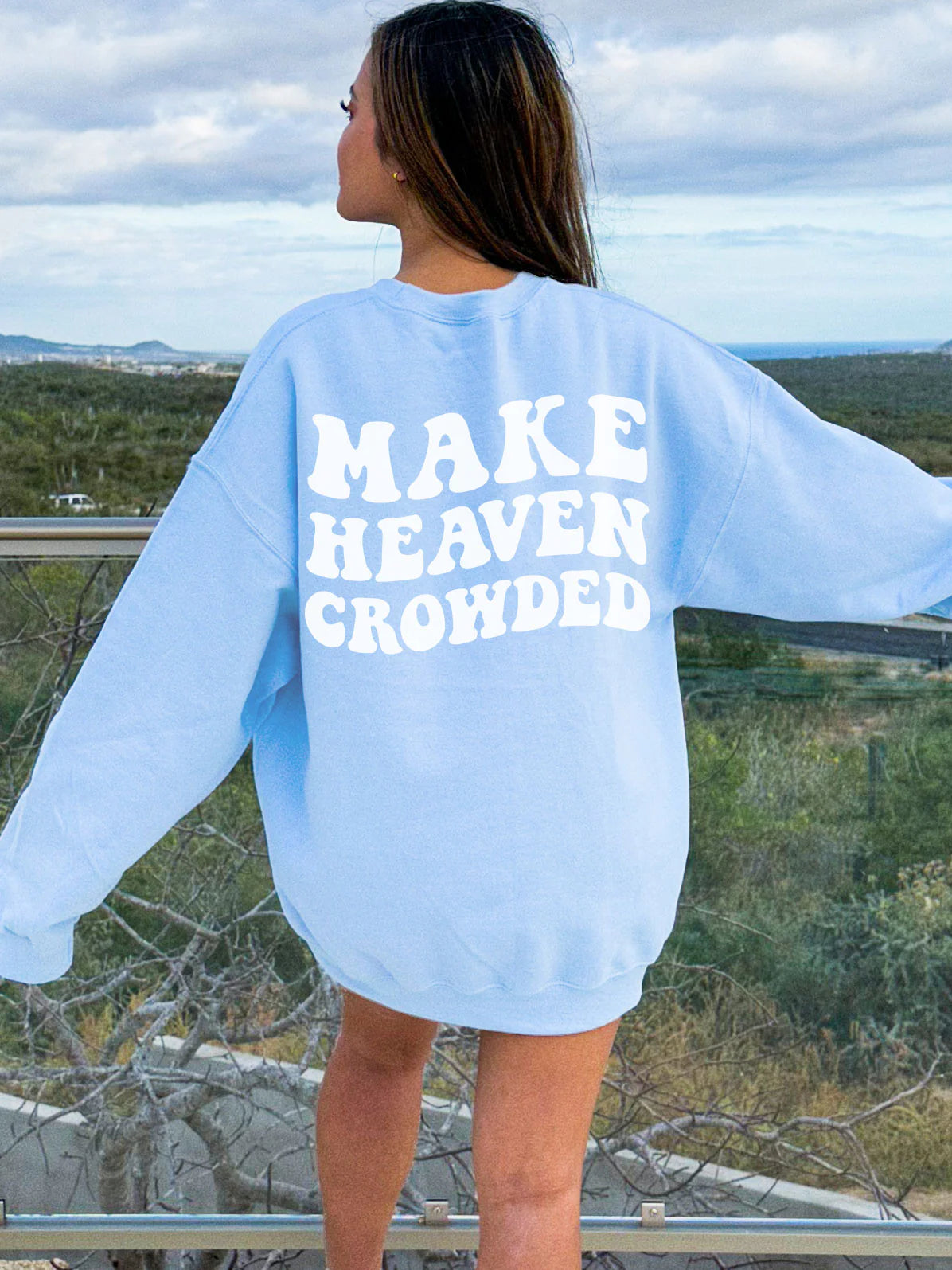 Cozy Christian Crewneck Sweatshirt with Make Heaven Crowded Design