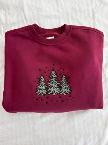 Cozy Embroidered Christmas Sweatshirt with Vintage Red Tree