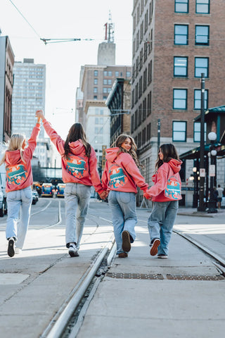 Sunset Surf Hoodie in Coral Hibiscus for Cozy Everyday Adventures