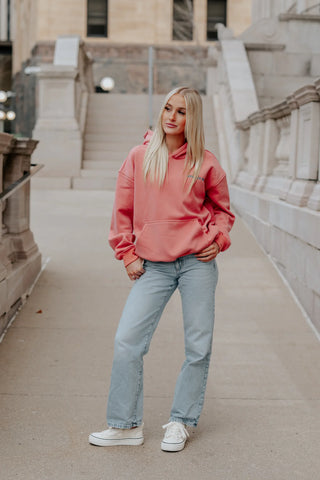 Sunset Surf Hoodie in Coral Hibiscus for Cozy Everyday Adventures