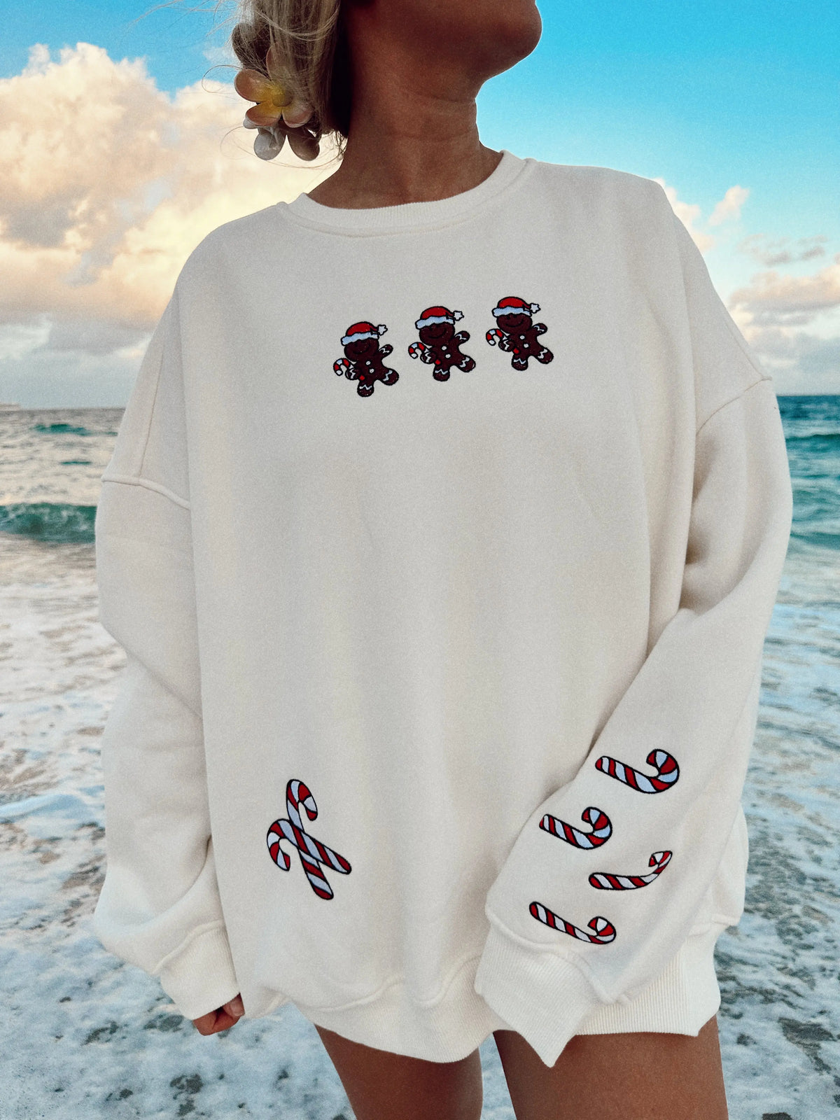 Ivory Gingerbread Recipe Embroidered Christmas Sweatshirt | Cozy Holiday Style