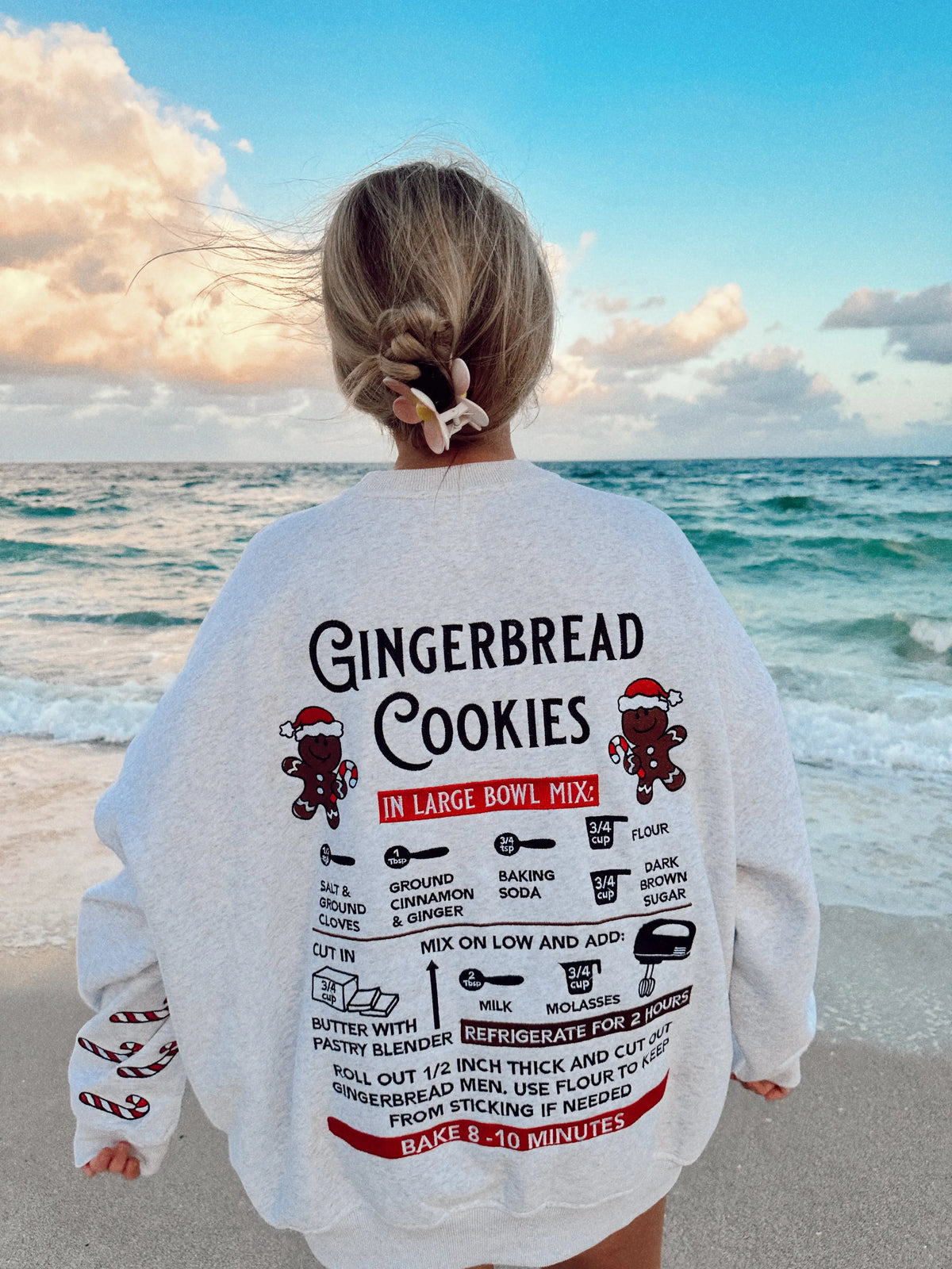 Pearl Grey Gingerbread Recipe Embroidered Christmas Sweatshirt for Cozy Holiday Style