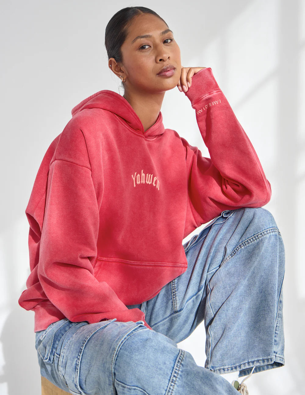 I AM Unisex Hoodie - Bold Faith Inspired Streetwear in Ribbon Red