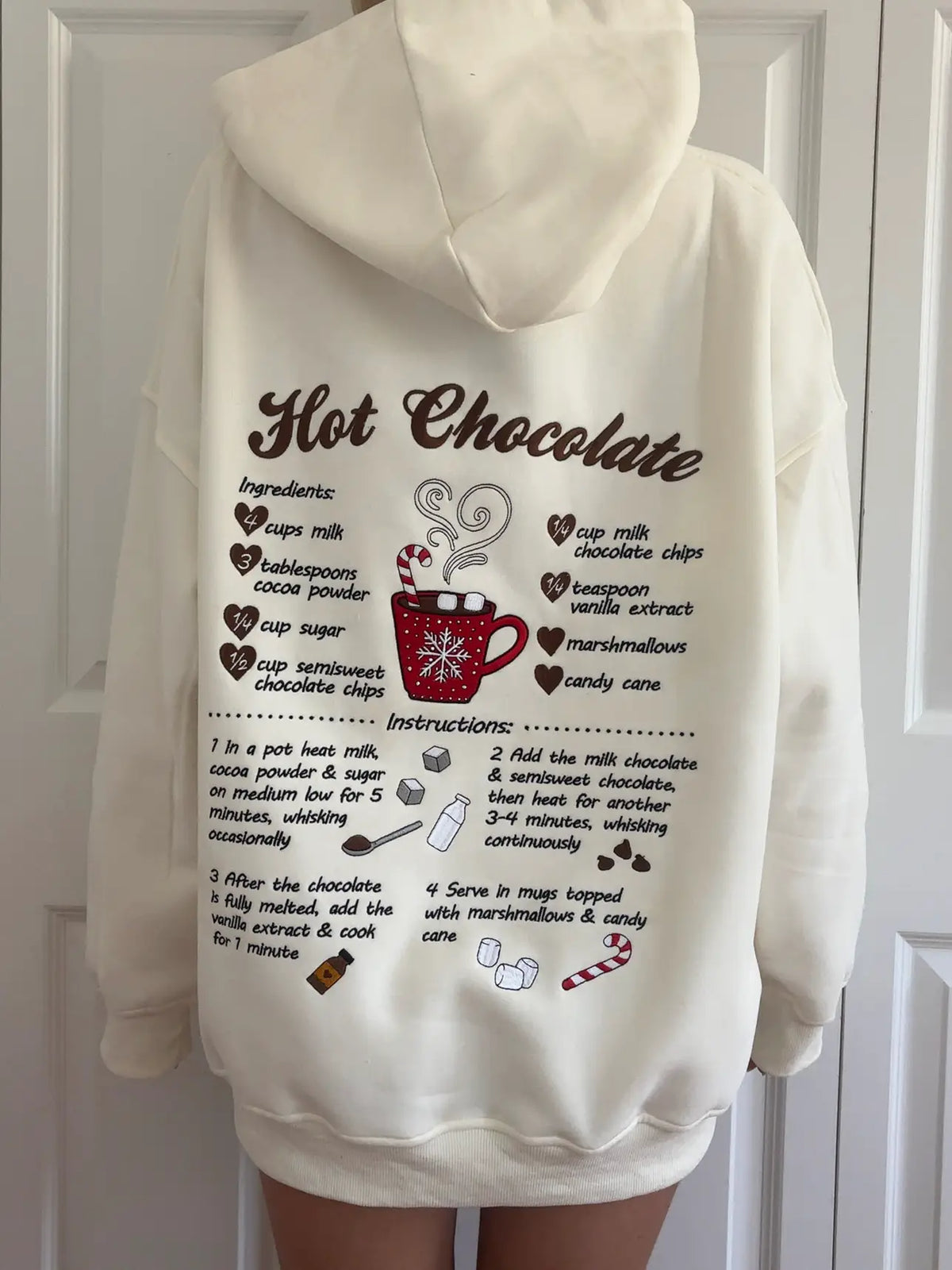 Cozy Hot Chocolate Recipe Embroidered Hoodie for Christmas Comfort