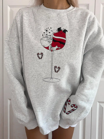 Festive Tipsy Santa Embroidered Sweatshirt for Cozy Holiday Style