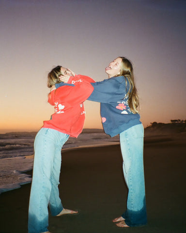Vintage Stitched Friendship Hoodie in Red for Cozy Everyday Style