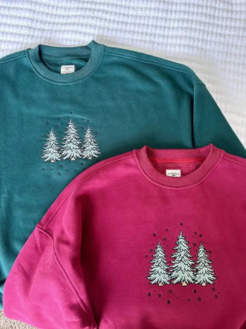 Cozy Embroidered Christmas Sweatshirt with Vintage Red Tree