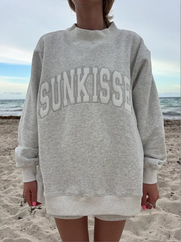Pearl Grey Embroidered Mockneck Sweatshirt for Effortless Everyday Style
