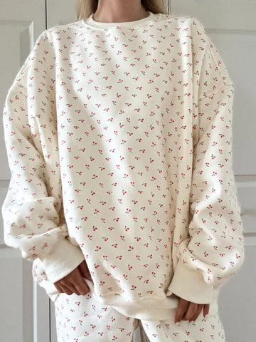 Ivory Sweatshirt with Sweet Cherry Print for Cozy Everyday Style