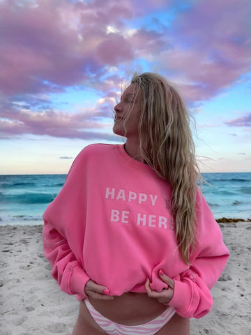 Embroidered Sweatshirt with Inspirational 'I Am Just Happy To Be Here' Message