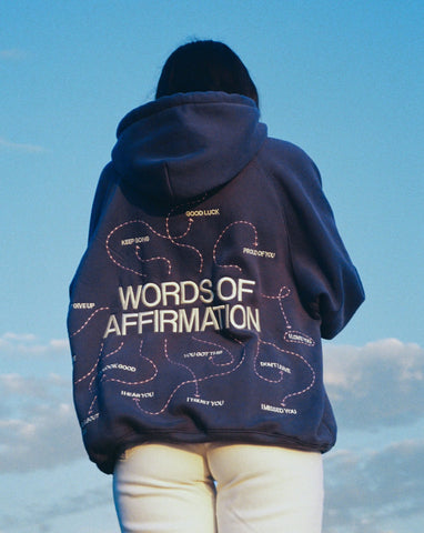 Oversized Blue Hoodie with Inspirational Words of Affirmation for Cozy Everyday Style