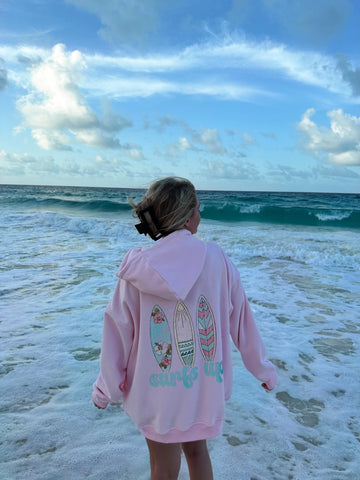 Effortless Beach Day Zip Up Hoodie in Soft Pink