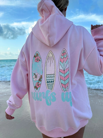 Effortless Beach Day Zip Up Hoodie in Soft Pink