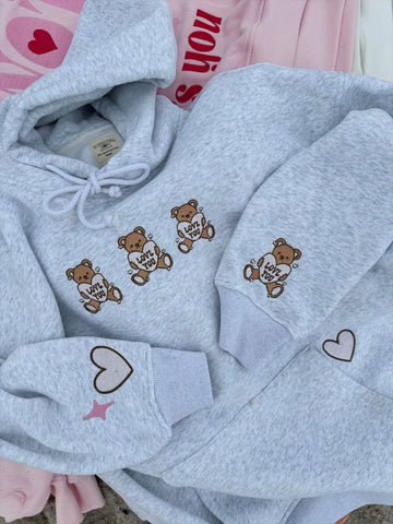 Cozy Embroidered Teddy Bear Hoodie for Valentine's Day Gifting