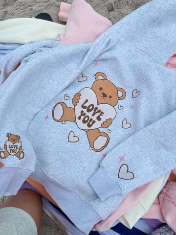 Cozy Embroidered Teddy Bear Hoodie for Valentine's Day Gifting