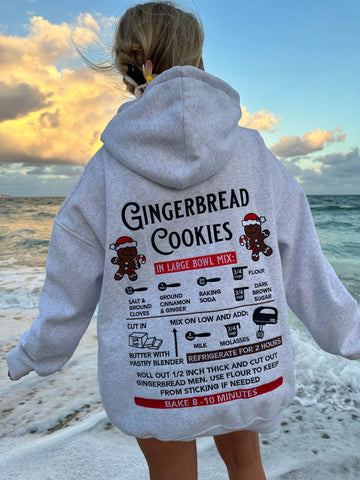 Pearl Grey Cozy Hoodie with Festive Gingerbread Recipe Embroidery