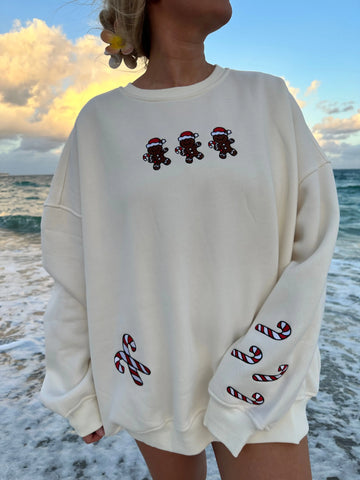 Ivory Gingerbread Recipe Embroidered Christmas Sweatshirt | Cozy Holiday Style